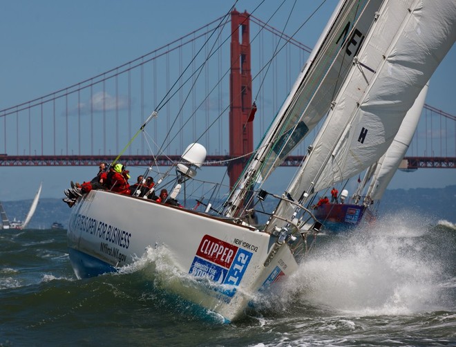 The Clipper Race fleet left Jack London Square in Oakland on 14 April to start Race 10, to Panama, escorted by US Coast Guard cutter Sockeye - Clipper 11-12 Round the World Yacht Race  © Abner Kingman/onEdition